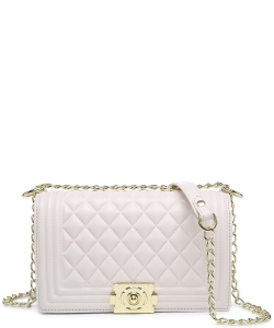 Quilted Push Lock Flap Crossbody Bag 716549 WHITE